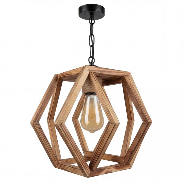 Hängeleuchte Metall Holz E27 B: 27 cm H: max. 100 cm