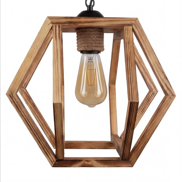 Hängeleuchte Metall Holz E27 B: 27 cm H: max. 100 cm