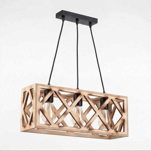 Hängeleuchte Metall Holz H: max. 105 cm E27 3-flammig