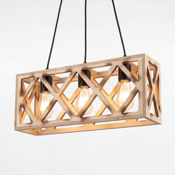 Hängeleuchte Metall Holz H: max. 105 cm E27 3-flammig