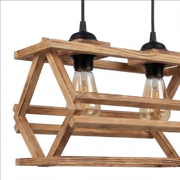Hängelampe Metall Holz H: max. 115 cm E27 2-flammig