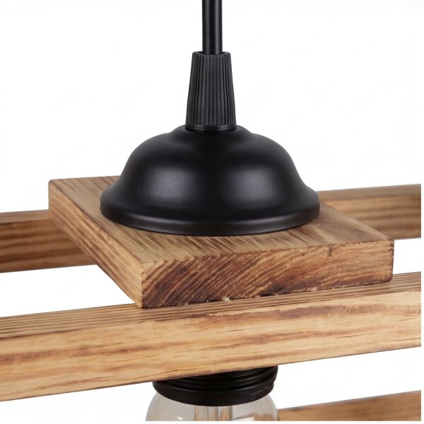 Hängelampe Metall Holz H: max. 115 cm E27 2-flammig