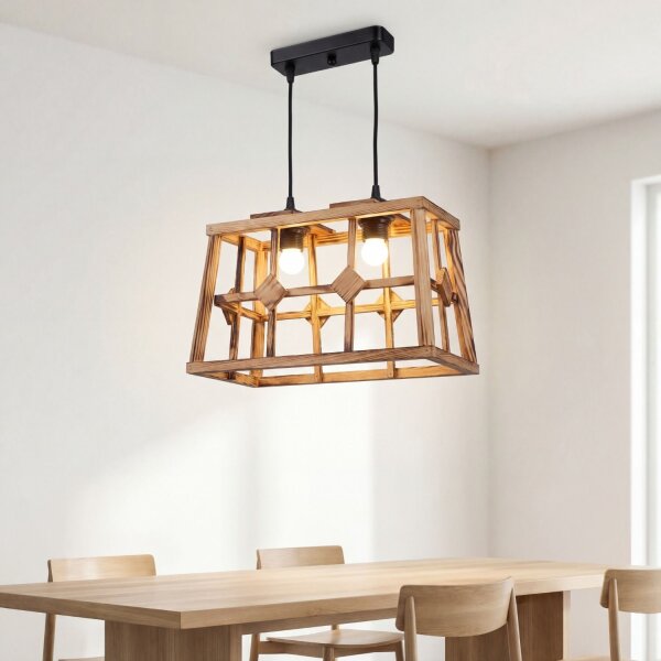 Hängeleuchte Metall Holz E27 H: max. 115 cm 2-flammig