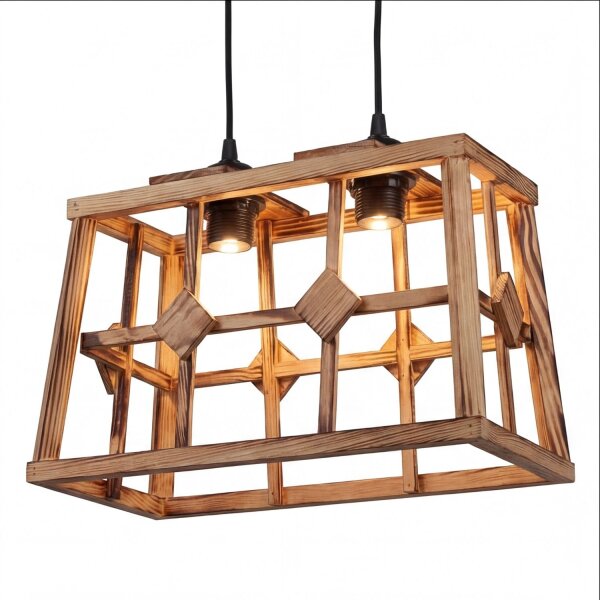 Hängeleuchte Metall Holz E27 H: max. 115 cm 2-flammig