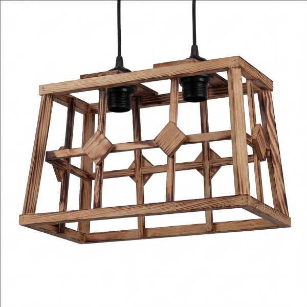 Hängeleuchte Metall Holz E27 H: max. 115 cm 2-flammig