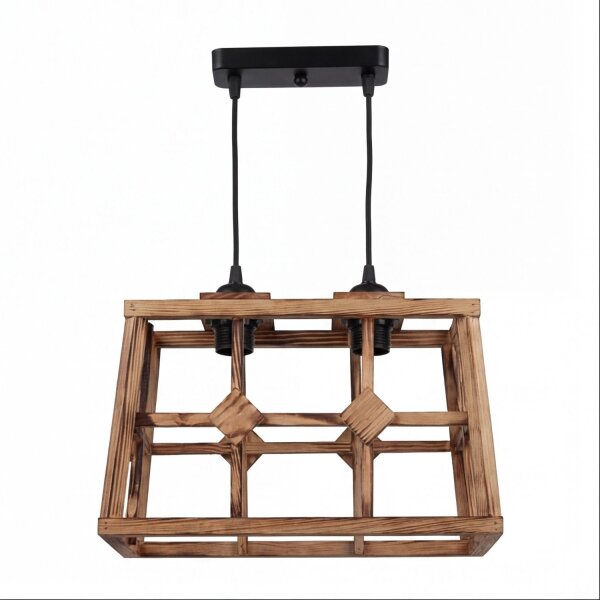 Hängeleuchte Metall Holz E27 H: max. 115 cm 2-flammig