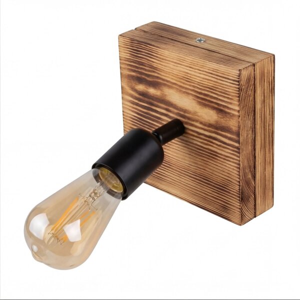 Spot Lampe Wand Holz Metall verstellbar E27 eckig
