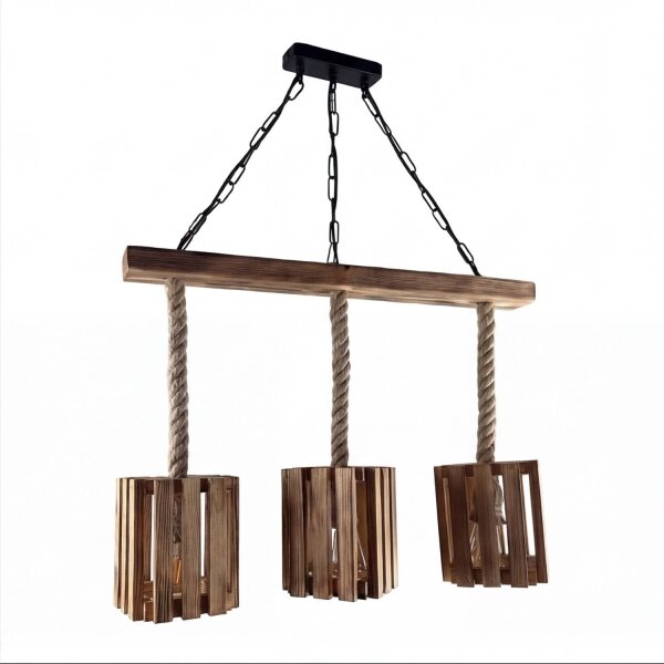 Hängeleuchte Metall Holz H: max. 87 cm E27 3-flammig
