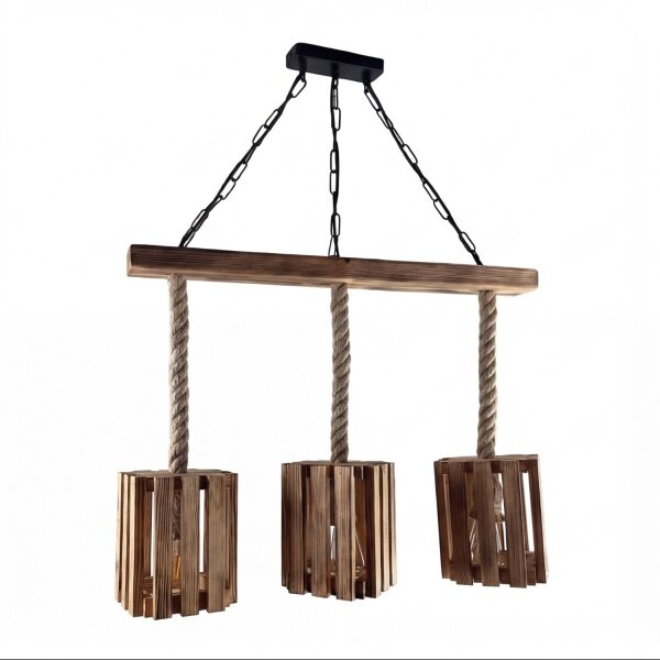 Hängeleuchte Metall Holz H: max. 87 cm E27 3-flammig