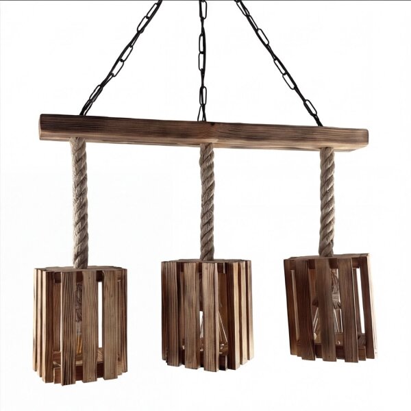 Hängeleuchte Metall Holz H: max. 87 cm E27 3-flammig
