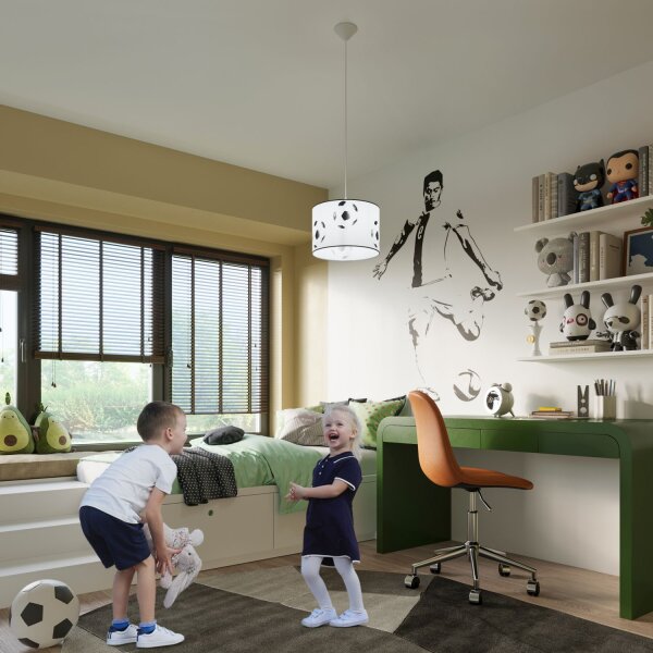 Hängelampe Kinder Weiß E27 Fußball L:30 cm blendarm
