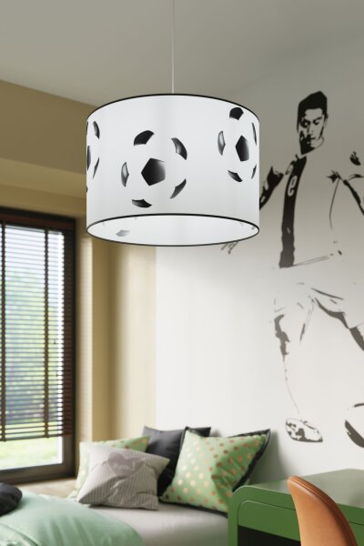 Pendelleuchte Kinder Weiß E27 Fußball L:40 cm blendarm