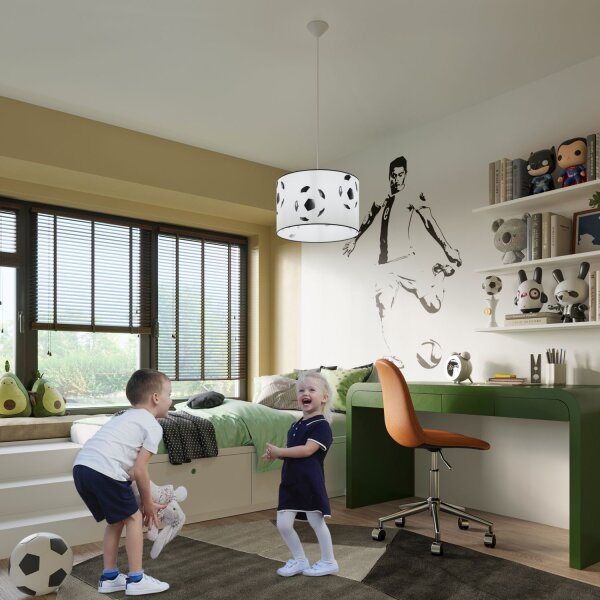 Pendelleuchte Kinder Weiß E27 Fußball L:40 cm blendarm