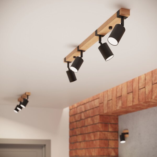 Deckenstrahler Holz Stahl Schwarz GU10 flexibel 38 cm