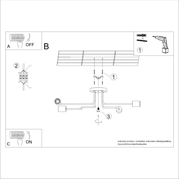 Deckenleuchte Stahl Holz Schwarz E27 B:75 cm 4-flammig