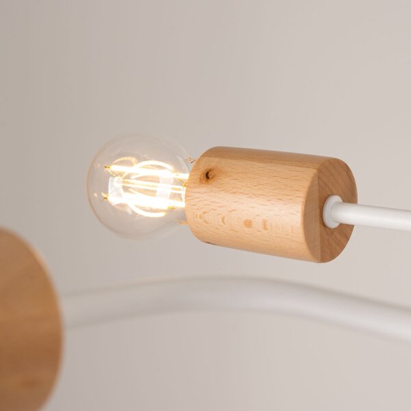 Deckenleuchte Stahl Holz Weiß E27 B:85 cm 6-flammig