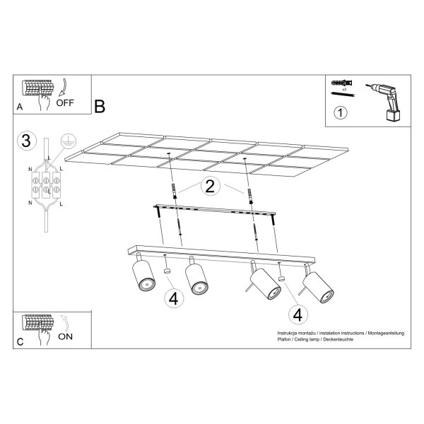 Deckenstrahler Olivgrün 4-flammig GU10 81 cm flexibel