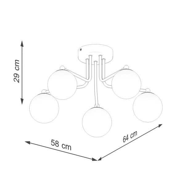 Deckenleuchte Glas Stahl Schwarz G9 B:64 cm 5-flammig