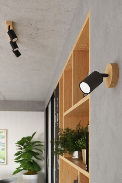 Deckenspot flexibel Holz Stahl GU10 L:33 cm 3-flammig