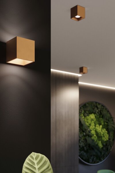 Elegante Deckenleuchte Stahl Gold GU10 Würfel B:10 cm