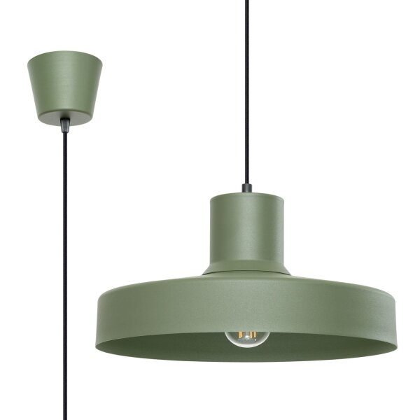 Pendelleuchte Stahl Olivgrün E27 L:35 cm rund gemütlich
