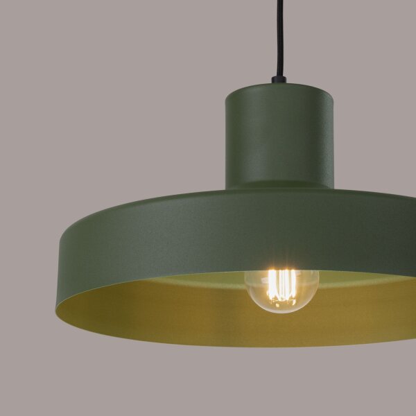 Pendelleuchte Stahl Olivgrün E27 L:35 cm rund gemütlich