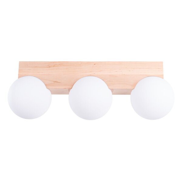 Deckenlampe Holz Glas G9 3-flammig 46 cm lang blendarm