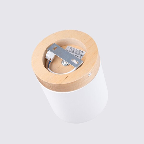 Runde Deckenleuchte Holz Aluminium Weiß GU10 Ø12 cm