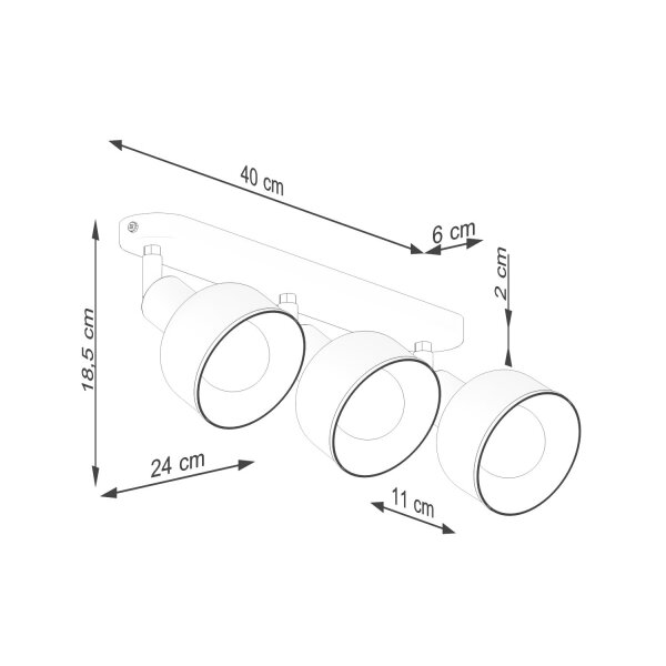 Deckenspot flexibel Schwarz Stahl E27 59 cm 3-flammig