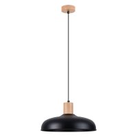 Stilvolle H&auml;ngelampe Holz Stahl Schwarz E27 rund &Oslash;38 cm