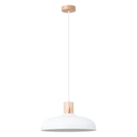 Stilvolle H&auml;ngelampe Holz Stahl Wei&szlig; E27 rund &Oslash;38 cm