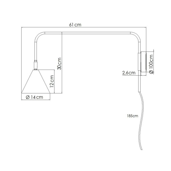 Wandleuchte Schwarz Stahl E14 Schalter Stecker H:30 cm