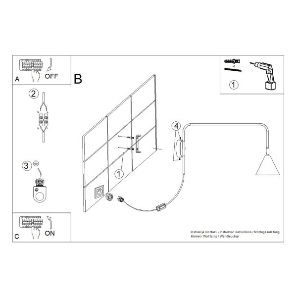 Wandlampe Olivgrün Stahl E14 Schalter Stecker T:61 cm