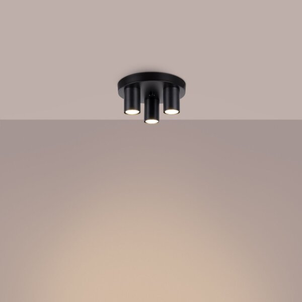 Deckenlampe Stahl Schwarz GU10 rund B:25 cm 3-flammig