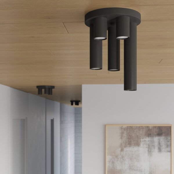 Deckenlampe Stahl Schwarz GU10 rund B:25 cm 3-flammig