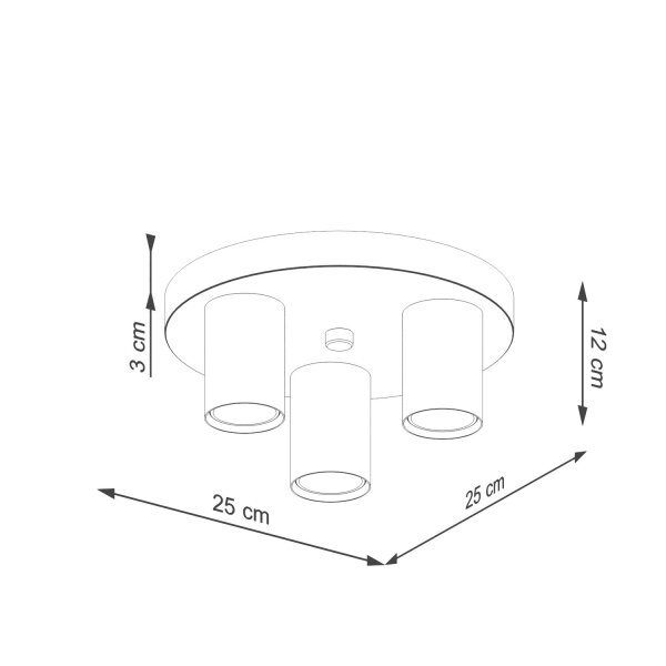 Deckenlampe Stahl Schwarz GU10 rund B:25 cm 3-flammig