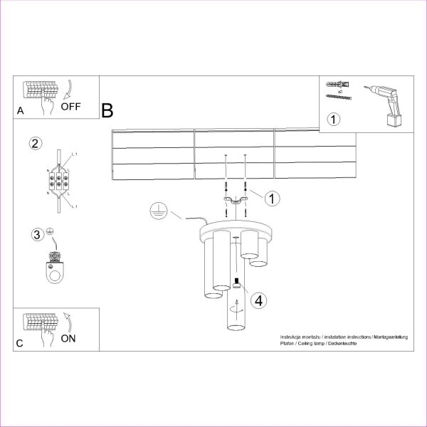 Deckenleuchte Stahl Weiß GU10 B:25 cm rund 5-flammig