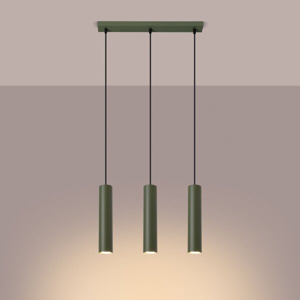 Lange Hängelampe Olivgrün Stahl GU10 3-flammig 45 cm