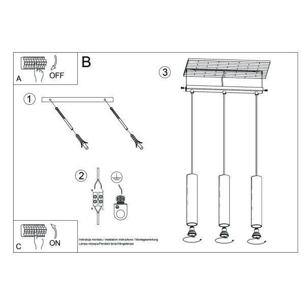 Lange Hängelampe Olivgrün Stahl GU10 3-flammig 45 cm