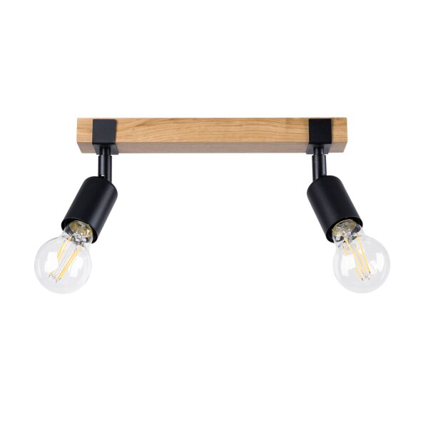 Deckenspot Holz Stahl Schwarz E27 flexibel 38 cm 2-flmg