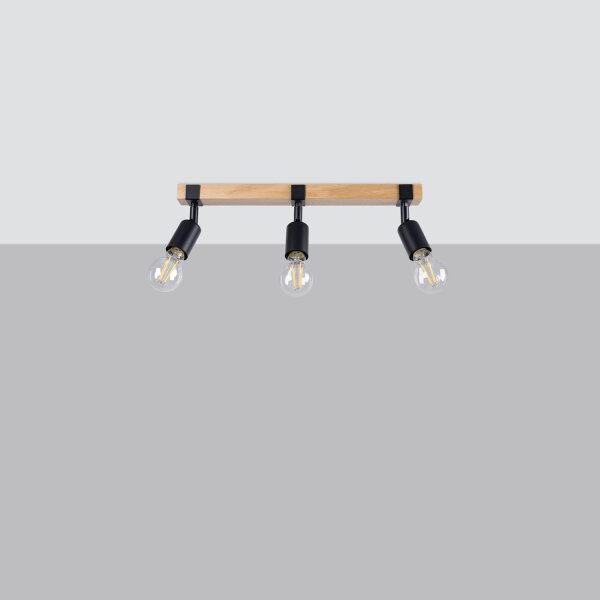Deckenspot Holz Stahl Schwarz E27 flexibel 53 cm 3-flmg