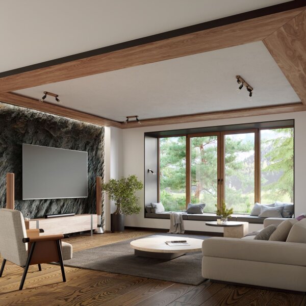 Deckenspot Holz Stahl Schwarz E27 flexibel 53 cm 3-flmg