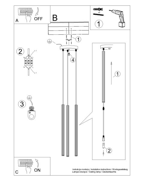Runde Pendelleuchte Gold Stahl G9 L:20 cm 3-flammig