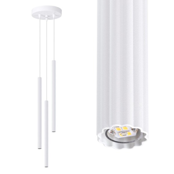 Runde Pendelleuchte Weiß Stahl G9 L:20 cm 3-flammig