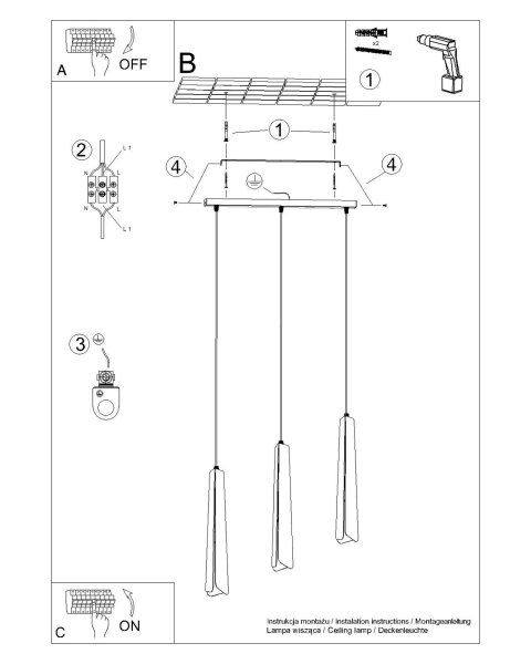 Hängelampe Weiß Stahl G9 3-flammig 45 cm länglich