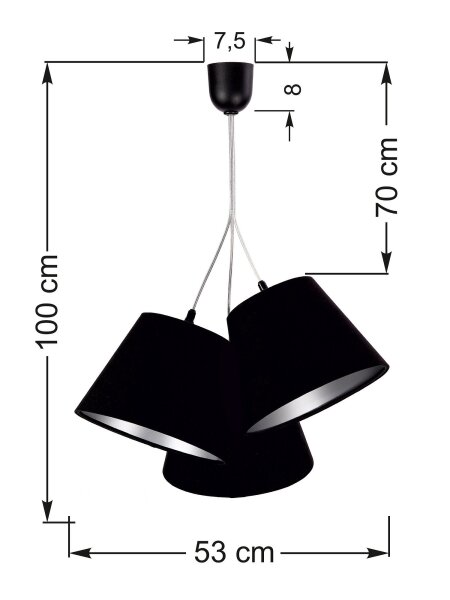 Pendelleuchte Retro Schwarz Silber Stoff 3-flmg