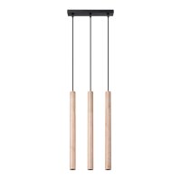 H&auml;ngelampe Holz Natur Schwarz G9 lang 30 cm 3-flammig