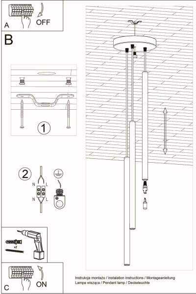 Runde Hängelampe Gold Schwarz G9 L:20 cm 3-flammig