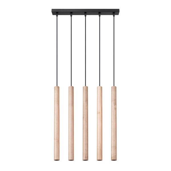 Lange Hängelampe Holz Natur G9 5-flammig 45 cm Esstisch