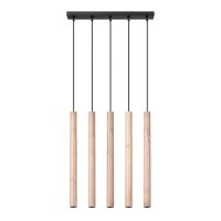 Lange H&auml;ngelampe Holz Natur G9 5-flammig 45 cm Esstisch
